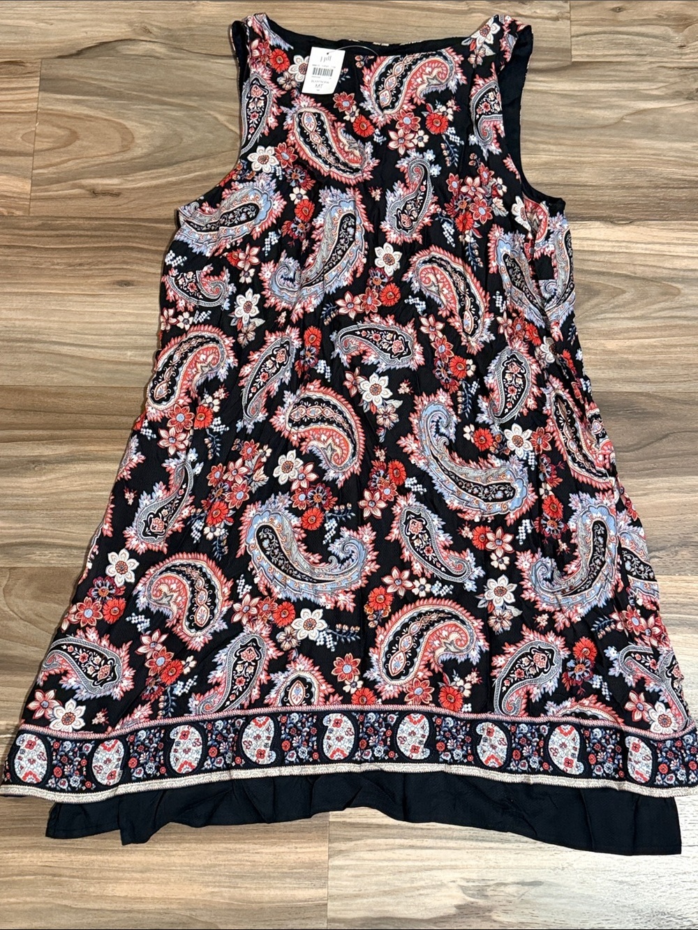 J. Jill Womens Sz. MT Paisley Floral Sleeveless Shift Dress Split Back Lagenlook